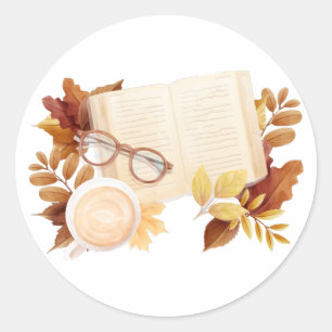 Book Autumn Fall Lover Bookworm Classic Round Sticker