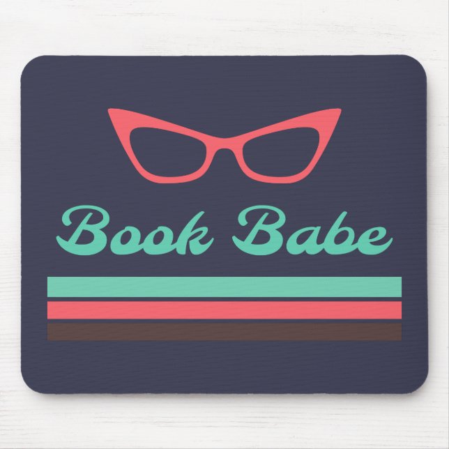 Book Babe with Cat Eye Glasses and Colour Bars Mouse Pad (Front)