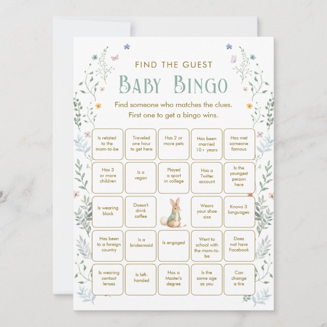 Book Baby Shower Find the Guest Bingo Game Card (Front)