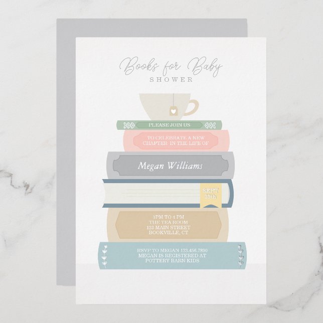 Book Baby Shower Foil Invitation (Front/Back)