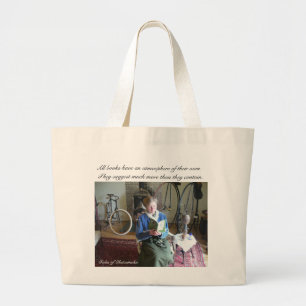 Book bag with lady reading