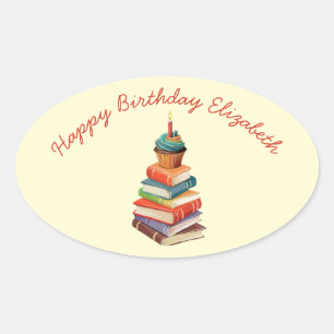 Book Birthday Party Kids Reading Oval Sticker