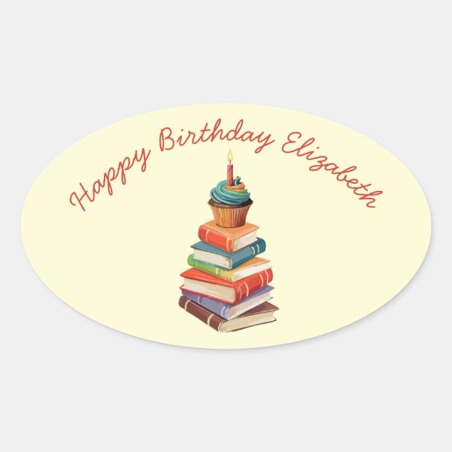 Book Birthday Party Kids Reading Oval Sticker (Front)