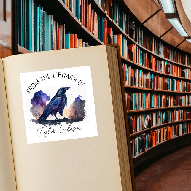 Book bookplate star celestial night sky crow bird square sticker (Creator Uploaded)