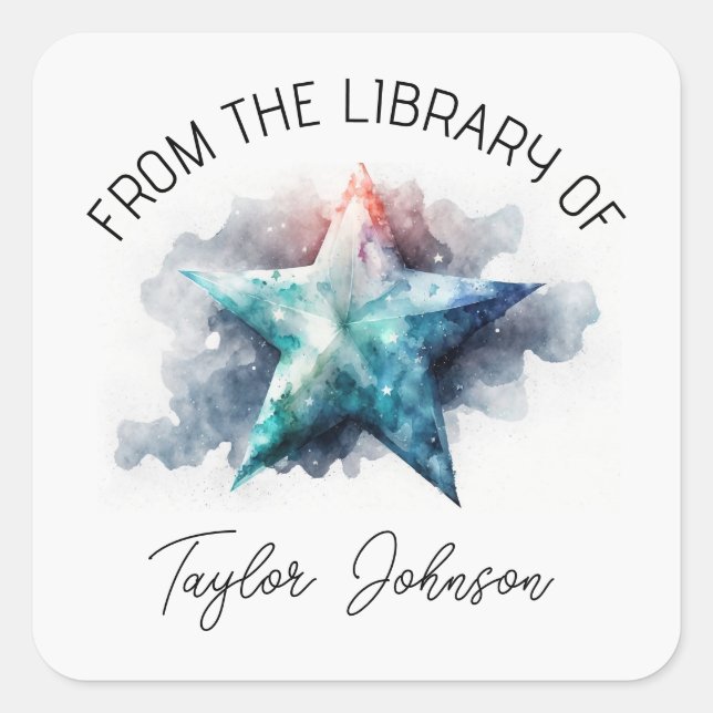 Book bookplate starry celestial night sky star square sticker (Front)