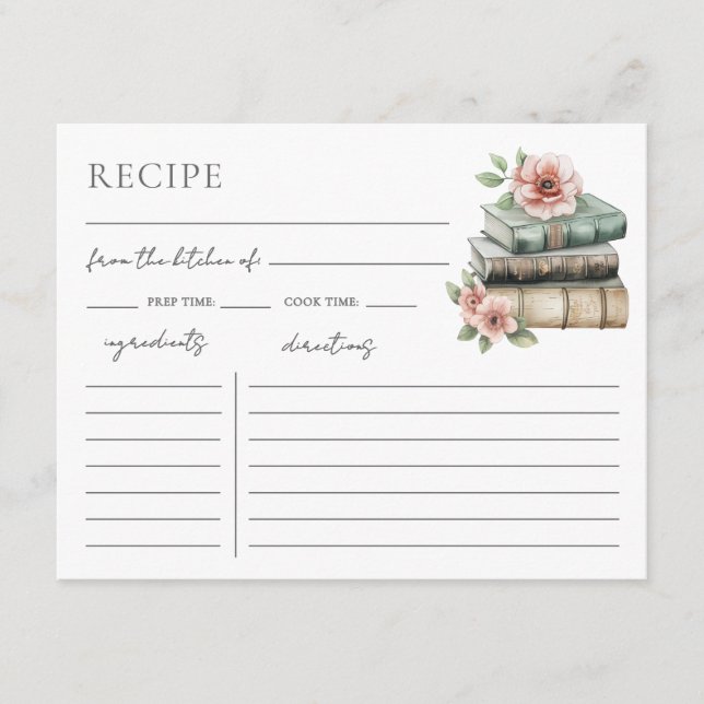 Book Bridal Shower Recipe Request Card (Front)