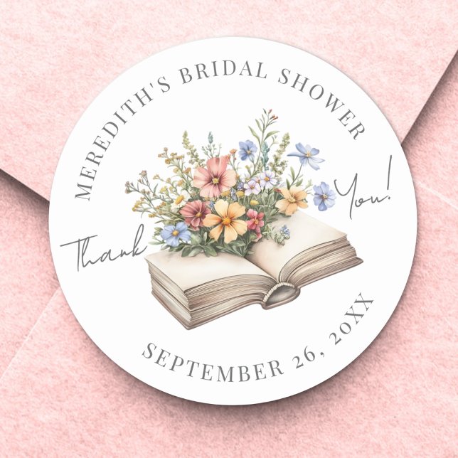 Book Bridal Shower Thank You Classic Round Sticker (Book Bridal Shower Thank You Classic Round Sticker)
