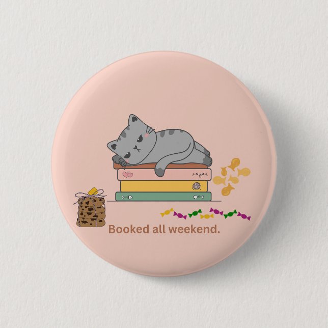 Book Cat 6 Cm Round Badge (Front)