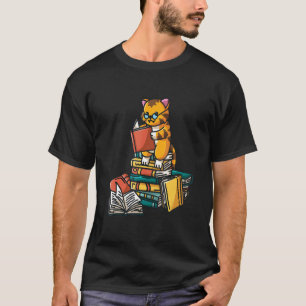 Book Cat Sitting On Pile Of Books Book Worm T-Shirt