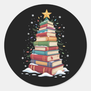 Book Christmas Tree Book Lover Teacher Librarian  Classic Round Sticker