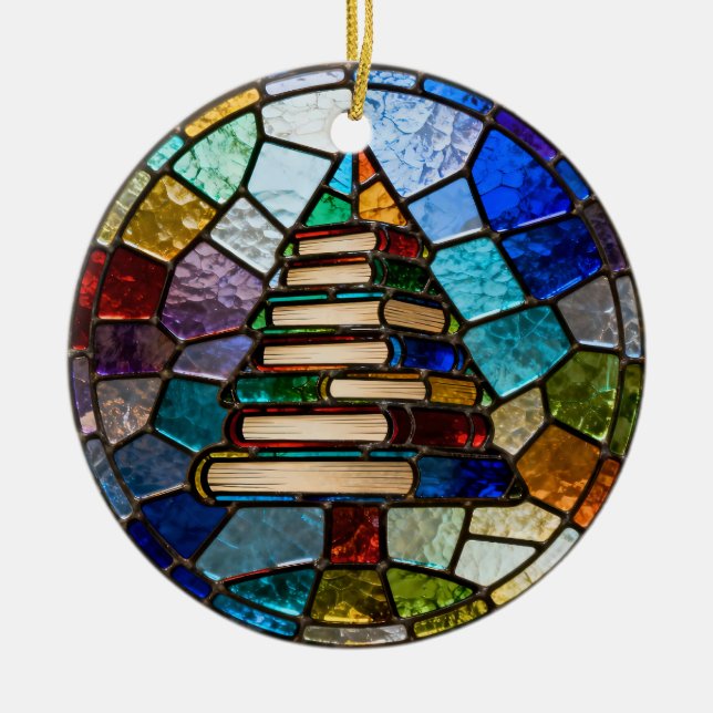 Book Christmas Tree  Ceramic Tree Decoration (Front)
