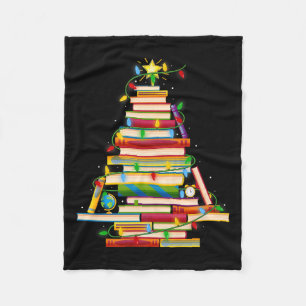 Book Christmas Tree Lights Book Lover Librarian Te Fleece Blanket