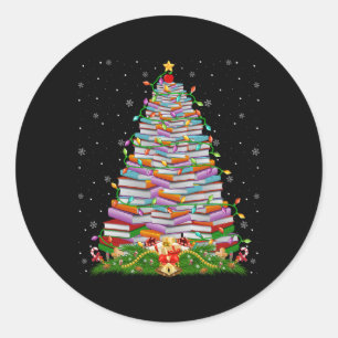 Book Christmas Tree Lights Book Lover Teacher Libr Classic Round Sticker