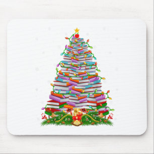 Book Christmas Tree Lights Book Lover Teacher Libr Mouse Pad
