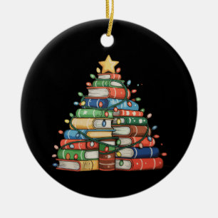 Book Christmas Tree Lights Teacher Librarian Read Ceramic Tree Decoration