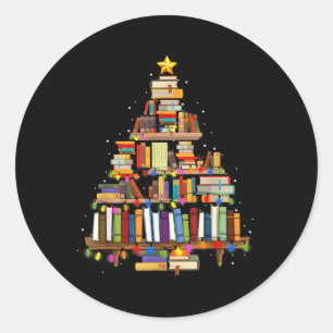 Book Christmas Tree Lights Teacher Librarian Read Classic Round Sticker
