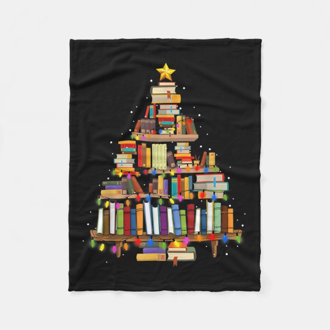 Book Christmas Tree Lights Teacher Librarian Read  Fleece Blanket (Front)