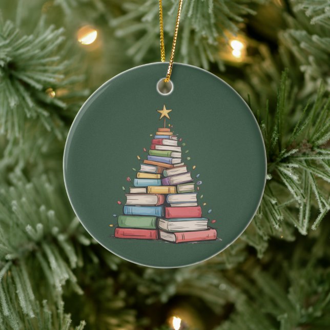 Book Christmas Tree Retro Bookworm Library  Ceramic Tree Decoration (Tree)