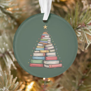 Book Christmas Tree Retro Bookworm Library  Ornament