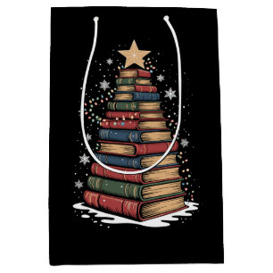 Book Christmas Tree Teacher Librarian Xmas Holiday Medium Gift Bag