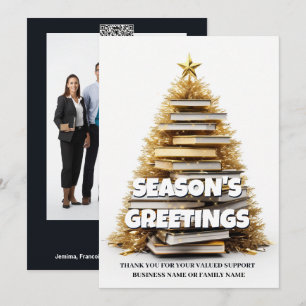 Book christmas tree writer holiday greetings photo card