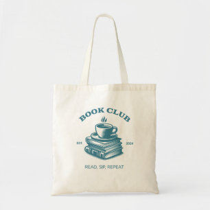 Book Club Coffee and Books Read Sip Repeat Tote Bag