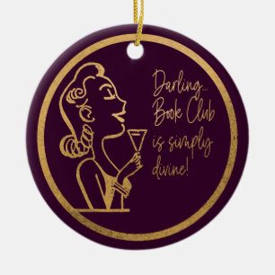 Book Club Friend Vintage Woman  Chic Purple Gold Ceramic Tree Decoration