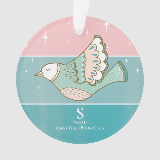 Book Club Member Monogram Pink Peace Dove Ornament (Front)
