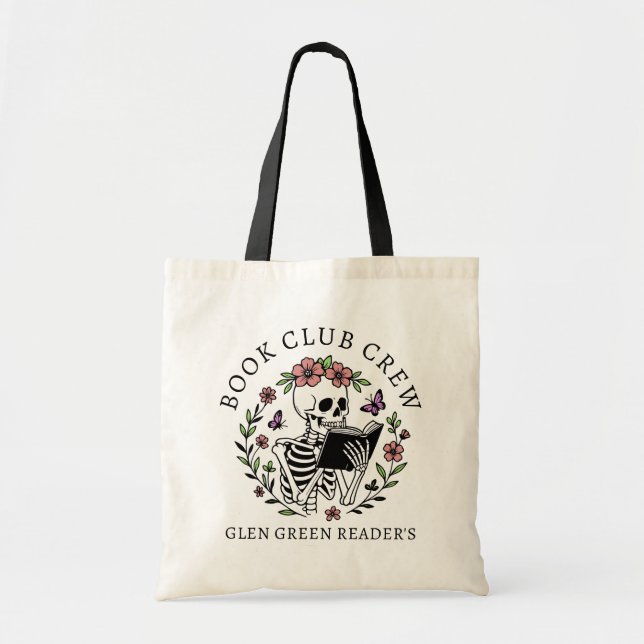 Book Club Name Funny Reading Skeleton Gift Tote Bag (Front)