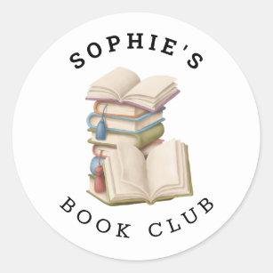 Book Club Name Illustration of Books Classic Round Sticker