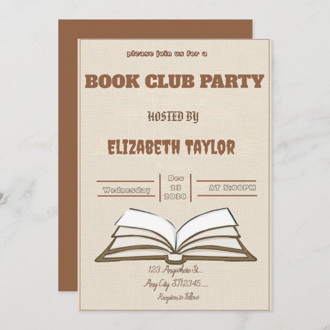 Book Club Party Invitation – Cozy Reading Night (Front/Back)