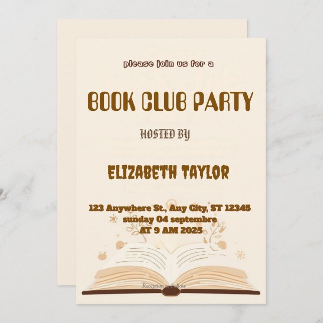 Book Club Party Invitation – Cozy Reading Night (Front/Back)