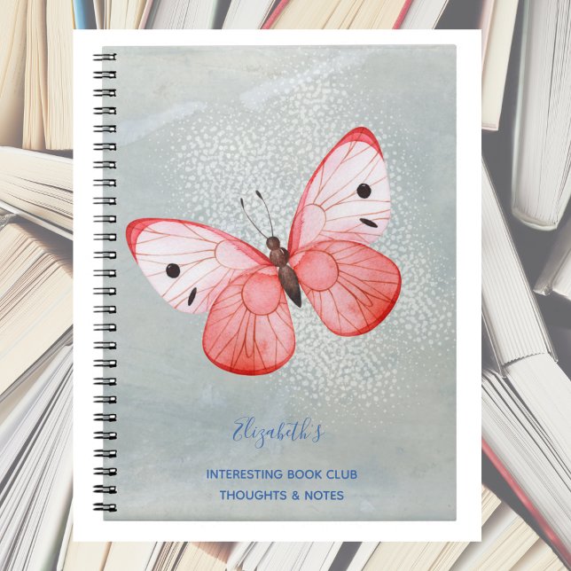 Book Club Reading Notes Pink Butterfly (Book Club - Beautiful pink butterfly is perfect for readers to journal and add notes. Monogrammed. )