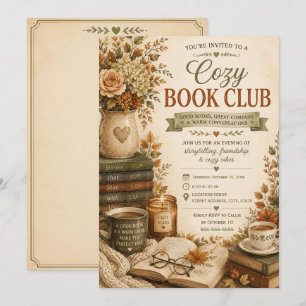 Book Club Rustic Vintage Fall Autumn Invitation
