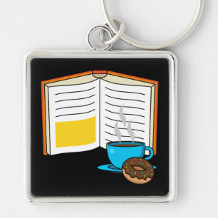 Book Coffee and Donut Cartoon Key Ring
