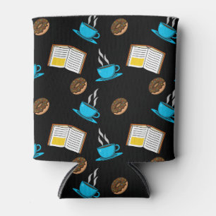 Book Coffee and Doughnut Cartoon Can Cooler