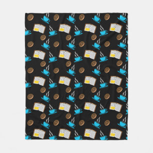 Book Coffee and Doughnut Cartoon Fleece Blanket