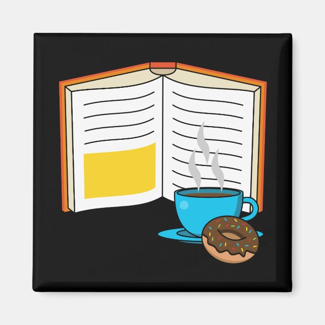 Book Coffee and Doughnut Cartoon Magnet (Front)