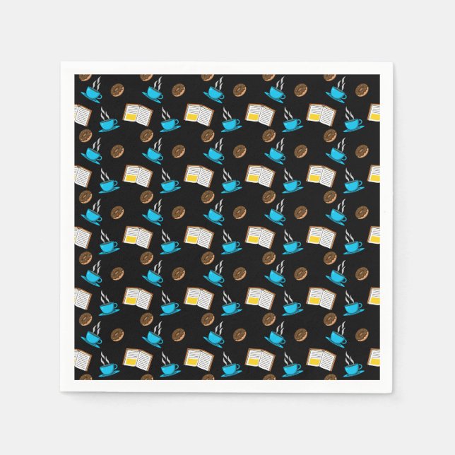 Book Coffee and Doughnut Cartoon Napkin (Front)