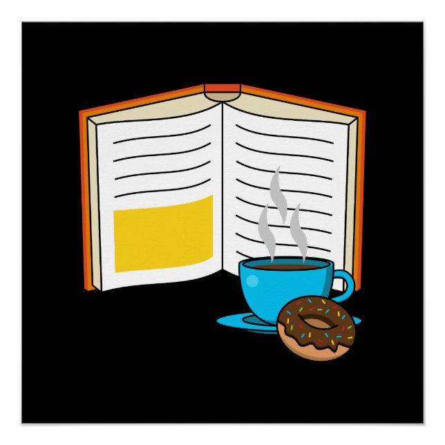 Book Coffee and Doughnut Cartoon Poster (Front)