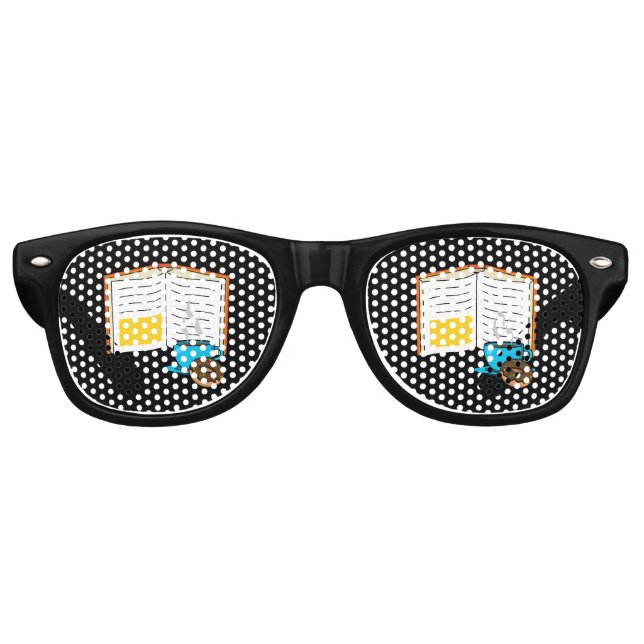 Book Coffee and Doughnut Cartoon Retro Sunglasses (Front)