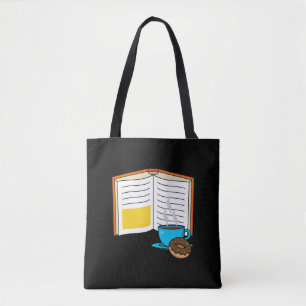 Book Coffee and Doughnut Cartoon Tote Bag