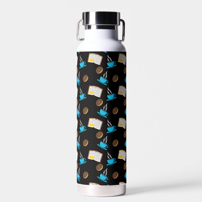 Book Coffee and Doughnut Cartoon Water Bottle (Front)