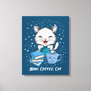 Book Coffee Cat Canvas Print
