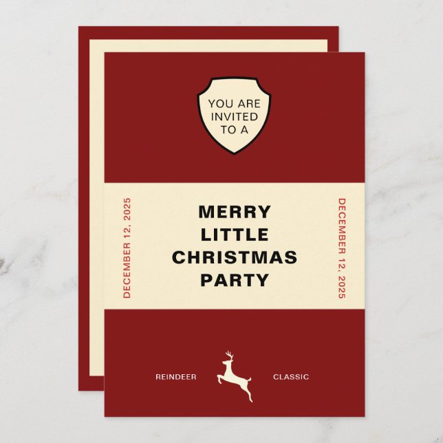 BOOK COVER REINDEER CHRISTMAS PARTY INVITATION (Front/Back)