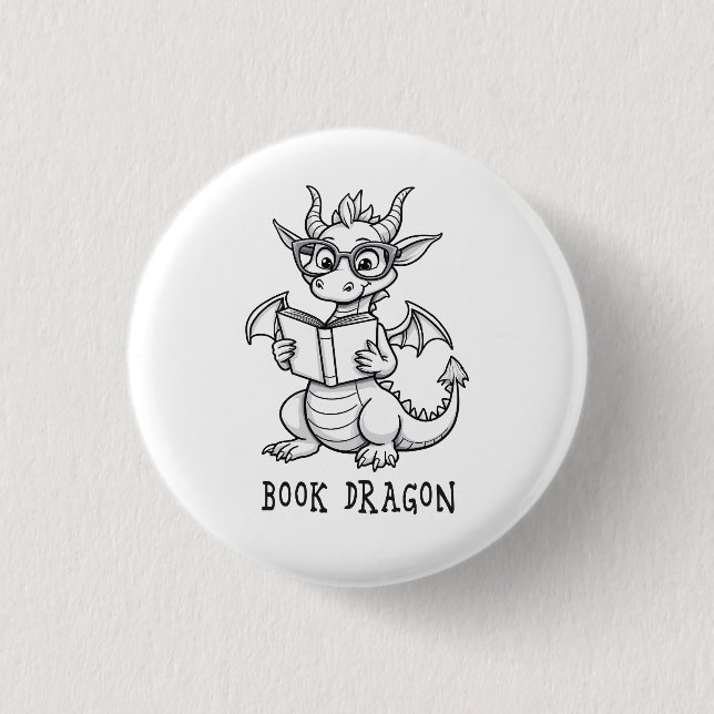Book dragon 3 cm round badge (Front)