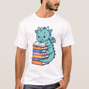 Book Dragon Cute Reading Fantasy Art T-Shirt