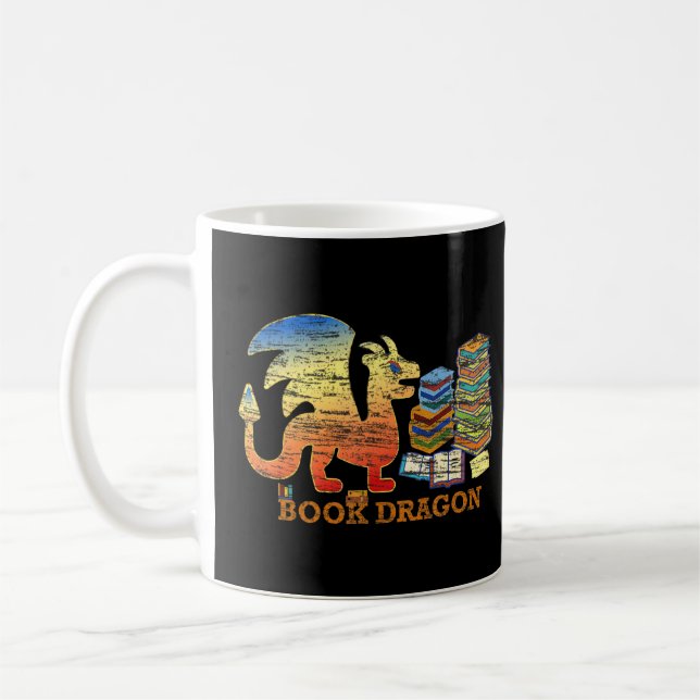 Book Dragon Funny Retro Graphic  Reader Love Readi Coffee Mug (Left)