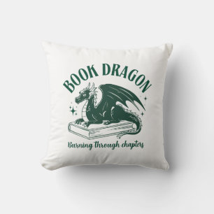 Book Dragon Funny Saying Green and White Cushion