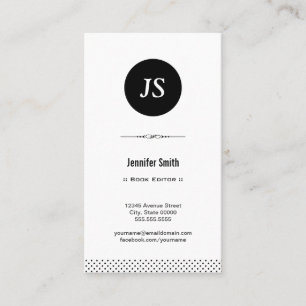 Book Editor - Clean Black White Business Card